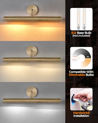 Hardwired Picture Light 30", Brass Art Display Wall Lamp, 180° Rotatable - size: 30 inch