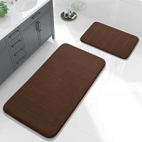 Yimobra Large Memory Foam Bathroom Mat Set, 44 x 24 & 24 x 17 in, Brown - color: Brown, size: 44x24+24x17 Inch