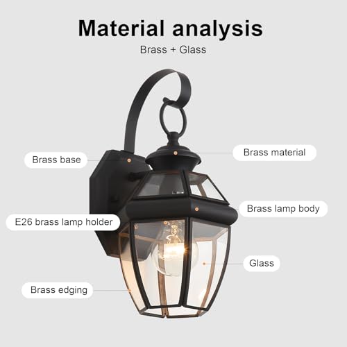 Solid Brass Outdoor Wall Light Fixtures, 12.6", 1-Pack - color: Black - 1 Pack, size: 12.6 inch