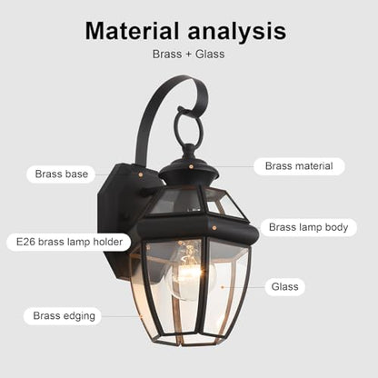 Solid Brass Outdoor Wall Light Fixtures, 12.6", 1-Pack - color: Black - 1 Pack, size: 12.6 inch