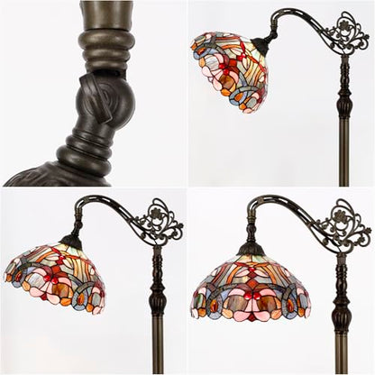 WERFACTORY Tiffany Floor Lamp Blue Pink Stained Glass Arched Lamp