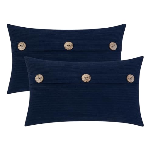 HWY 50 Navy Blue Chenille Throw Pillow Covers 12x20 Inch Buttons Pack of 2 - color: Navy Blue, size: 20" x 12" (Pack of 2)