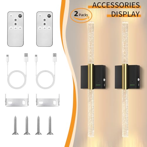 Battery Operated Sconces Set of 2, 28in Rechargeable Wireless Wall Lights - color: Black