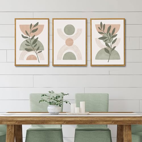 Boho Green Botanical Framed Canvas Wall Art Set of 3, 16x24 inch - color: Boho Green, size: 16"x24"Natural