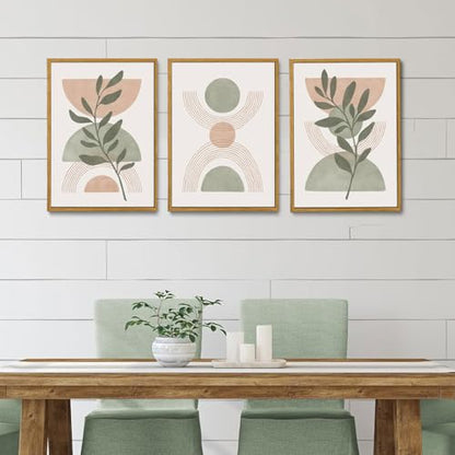 Boho Green Botanical Framed Canvas Wall Art Set of 3, 16x24 inch - color: Boho Green, size: 16"x24"Natural