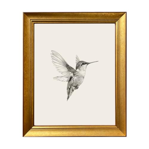 Hummingbird Painting Vintage Bird Picture Wall Decor Gold Framed Canvas Wall Art Nursery Print Neutral Minimalist Artworks for Bedroom Living Room Home Decoration - color: Hummingbird, size: 12"L x 10"W
