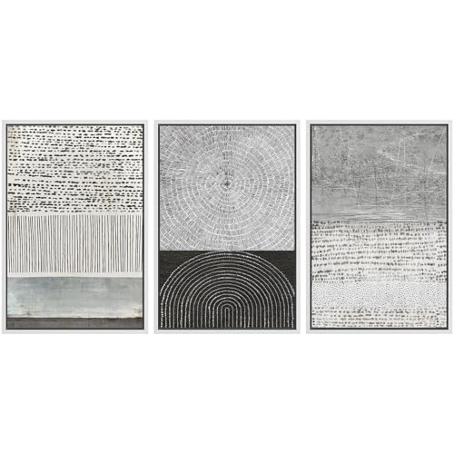 SIGNWIN Framed Canvas Print Wall Art Set Industrial Black & Gray Collage Abstract Geometric Illustrations Minimalism Modern Art Decorative Boho for Living Room, Bedroom, Office - 16"x24"x3 White - color: A13-2211-fo51, size: 16"x24"x3 Panels White