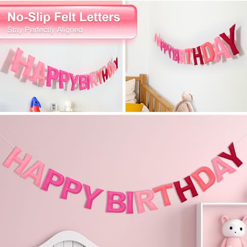 Pre-Strung Felt Happy Birthday Banner Pink Garland Set - color: Ombre Pink