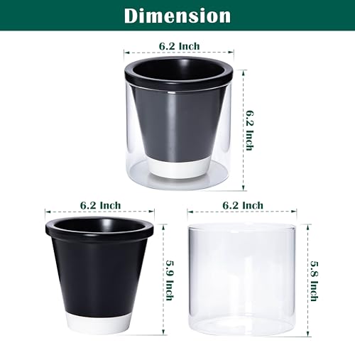 D'vine Dev Self-Watering Black Terracotta Planter Pot, 6 in, 37-X-B-3 - color: Black, size: 6 Inch