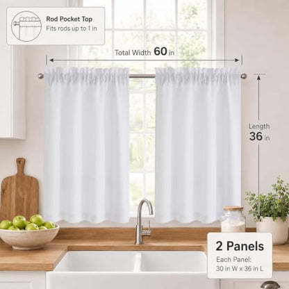 Chyhomenyc 2 Panels White Kitchen Curtains 36 Inch Length Tier Curtain - color: White, size: 30"W x 36"L (Pack of 2)