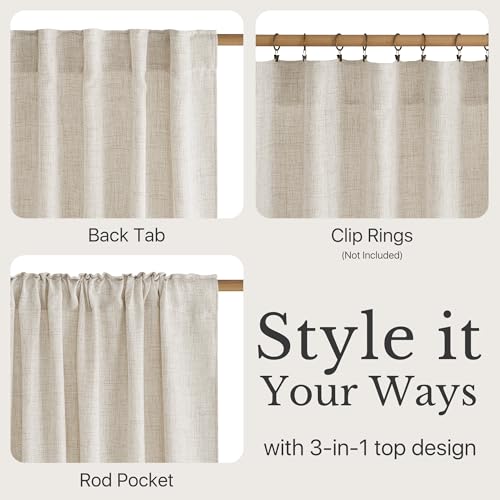 NICETOWN Natural Faux Linen Curtains 63 Inch Length 2 Panels, W55xL63 - color: Natural, size: 55"W x 63"L (Pack of 2)