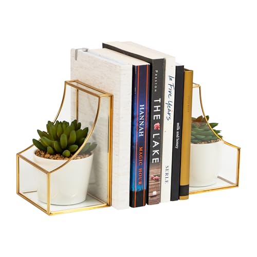 Mind Reader Decorative Bookends, Contemporary, Books, Magazines, Office Decor, Office, Metal, Set of 2, Gold - color: Gold