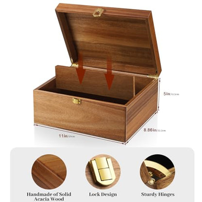 Wooden Keepsake Box, Large Acacia Decorative Storage Boxes
