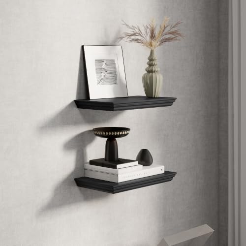 Fun Memories Floating Shelves, Black, 16 Inch Long, 9.3 Inch Deep, 2 Pack - color: Black, size: 16", Set of 2