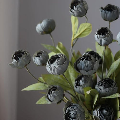 6 Pcs 27" Faux Silk Peony Artificial Flowers Stems for Vase (Dark Gray) - color: Dark Gray