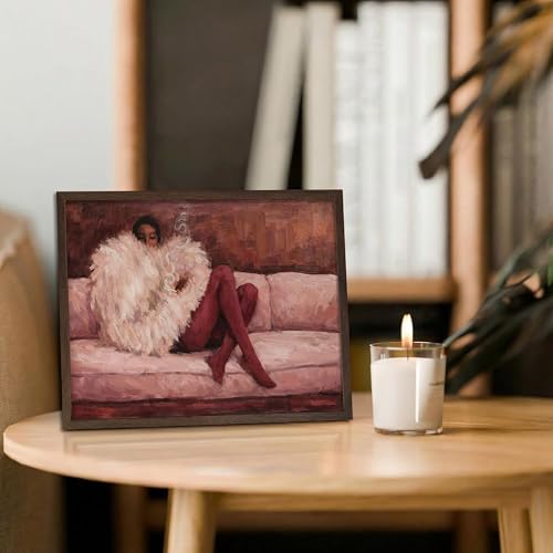 Vintage Framed Impressionist Wall Art, Elegant Woman Lounging on Sofa Canvas Print, Moody Victorian African Women Artwork, Modern Fashion Wall Decor for Living Room Bedroom Office 8x10in - color: Cool Girl, size: 10"L x 8"W