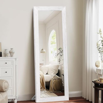 65x22in Full Length Mirror, Rustic White Beveled Wood Frame - color: White-beveled Frame, size: 65"L x 22"W