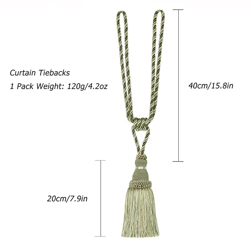 BEL AVENIR 2 Pack Curtain Tiebacks Tassel Drapery Tie-Backs Rope Holdbacks - color: Green, size: 2 Pack