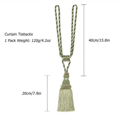 BEL AVENIR 2 Pack Curtain Tiebacks Tassel Drapery Tie-Backs Rope Holdbacks - color: Green, size: 2 Pack