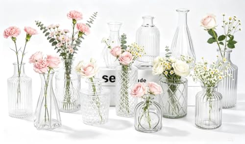 Mini Bud Vases Centerpieces for Tables,Clear Bud Vases for Flowers,Small Flower Vases Suitable for Birthday Party,Anniversary,Wedding Reception,Baby Shower (Clear, 12PCS) - color: Clear, size: 12 pcs-2
