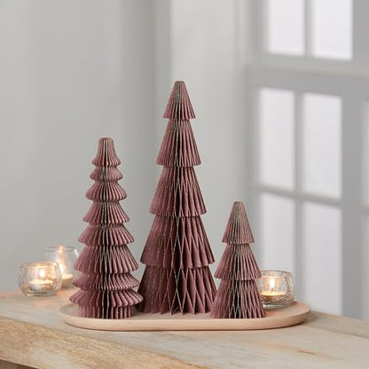 Set of 3 Soft Pink Winter Honeycomb Paper Trees (Medium Set 3 Dusty Mauve) - color: Medium Set 3 Dusty Mauve