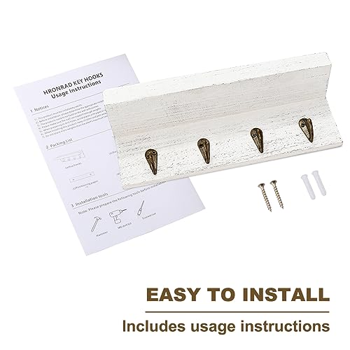 Key Holder Wall Mount, Farmhouse Wall Shelf with 4 Hooks for Entryway - color: White