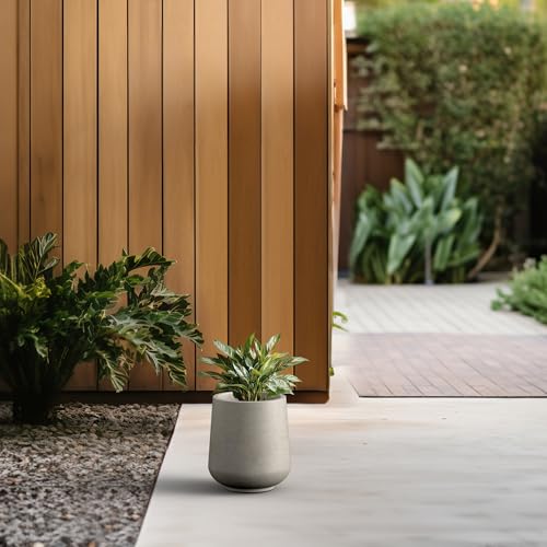 Kante Small Round Curved Weathered Concrete Planter 9.4" Dia, Outdoor - color: Weathered Concrete, size: 8.2" D
