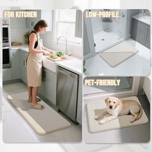 Yimobra Memory Foam Bathroom Mat Set, 24 x 17 & 24 x 20 in, Cream White - color: Cream White, size: 24x17+24x20 Inch