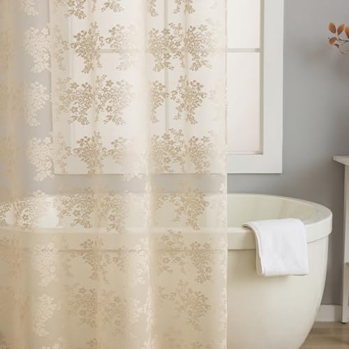 TUDECO Extra Long Beige Lace Shower Curtain with Valance, 72 x84 Inch - color: Beige, size: 72"W x 84"L (Pack of 1)