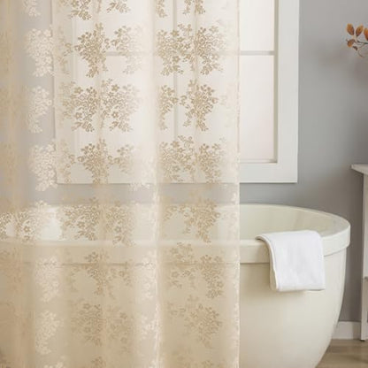 TUDECO Extra Long Beige Lace Shower Curtain with Valance, 72 x84 Inch - color: Beige, size: 72"W x 84"L (Pack of 1)