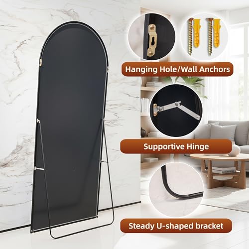 56x21 Black Arched Full Length Mirror with Aluminum Frame Full Body Mirror - color: Black Arched, size: 56"L x 21"W