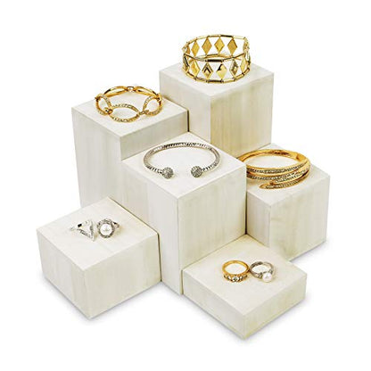 Mooca Wooden 6 Pcs Square Risers for Display Jewelry and Accessories Display Stand (Wash White) - color: Wash White