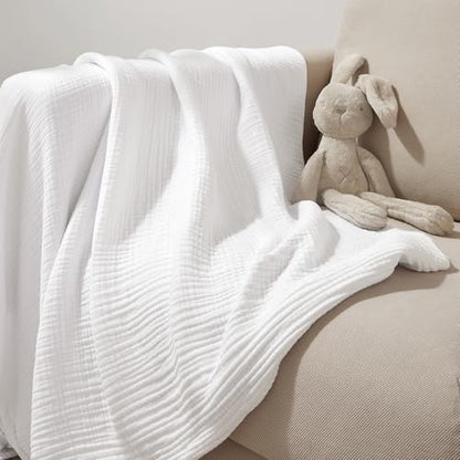 PHF 100% Cotton Muslin Blanket for Adults, Throw 50"X60", White - color: 01 - White, size: Throw(50"X60")