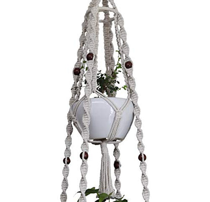 Macrame Plant Hanger & Holder, Hanging Planter 4 Legs Double Deck for 8 inch to 12 inch Two Pots Indoor Outdoor Hanging Planter Basket Hemp Rope 68 Inch Without Pot and Plant (Ivory White)