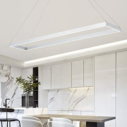 Modern LED Chandelier Linear Rectangle,Pendant Light,Silver 39.4"