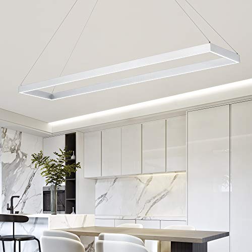 Modern LED Chandelier Linear Rectangle,Pendant Light,Silver 39.4"