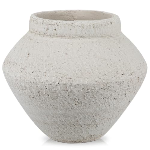 Briful Rustic Ceramic Vase Large Decorative Vase, 9'' Farmhouse Flower Vase - color: Beige#688