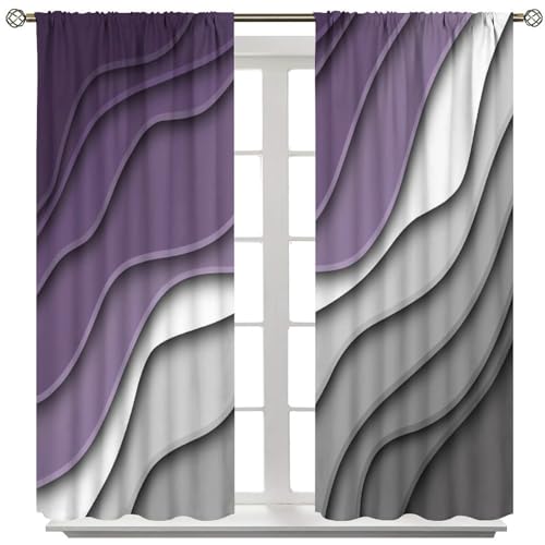 Purple Grey Ombre Curtains, Modern Geometric Abstract Pattern Texture Window Treatments for Kitchen Bedroom Living Room 2 Panel Sets,42x45 Inch Decor - color: Geometric-4, size: 21"W x 44.5"L (Pack of 2)