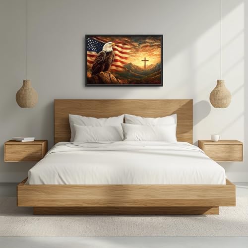Trulave Large Bald Eagle American Flag Wall Art for Living Room 36''x24'' - color: Bald Eagle, size: 36"L x 24"W