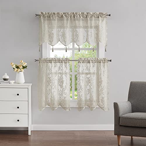 Warm Home Designs 3 Piece Lace Kitchen Tiers & Valances. L Linen Set 36 - color: Brown Linen, size: 30"W x 36"L (Pack of 3)
