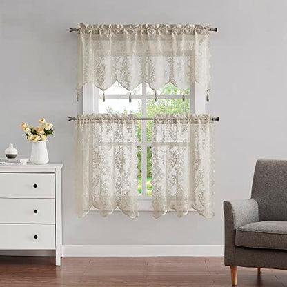 Warm Home Designs 3 Piece Lace Kitchen Tiers & Valances. L Linen Set 36 - color: Brown Linen, size: 30"W x 36"L (Pack of 3)