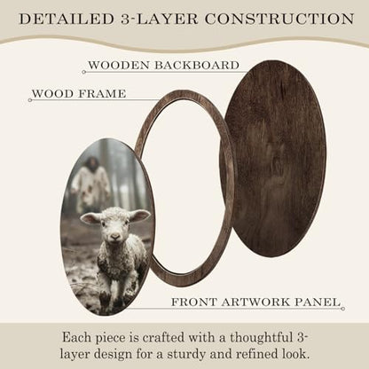 YZSLA Religious Wall Art Decor,Jesus and Lamb Framed Oval Wall Art - color: Jesus-5