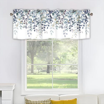 Dark Blue Eucalyptus Leaves Valances for Windows 2 Panels, 42x12 in - color: Eucalyptus Leaves-dark Blue, size: 42"W x 12"L (Pack of 2)