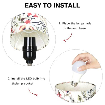 CINSARY Bedside Touch Lamp with Flower Fabric Shade, 3 Way Dimmable Wood Bedroom Lamp for Nightstand with 2 USB Charging Ports, Small Table Lamp for Living Room Reading Desk (LED Bulb Included) - color: Flower1-15" H