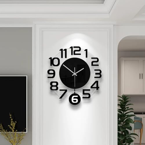 3D Numbers Modern Wall Clock with Pendulum, Silent Non-Ticking Battery Operated Decorative Wall Clock for Living Room Bedroom Kitchen Office