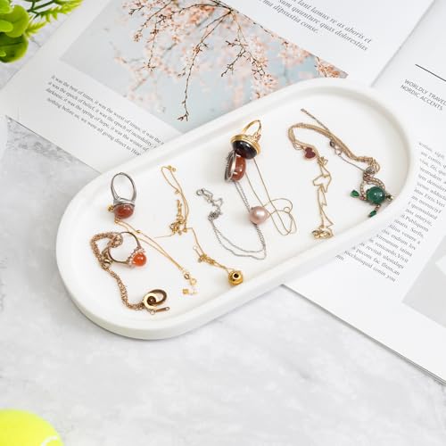 CHISELED ST DF SK Elegant Ivory White Natural Marble Oval Tray 10x4.7 Inches for Bathroom Countertop, Vanity Jewelry & Perfume Organizer, Aesthetic Home Decor Accent