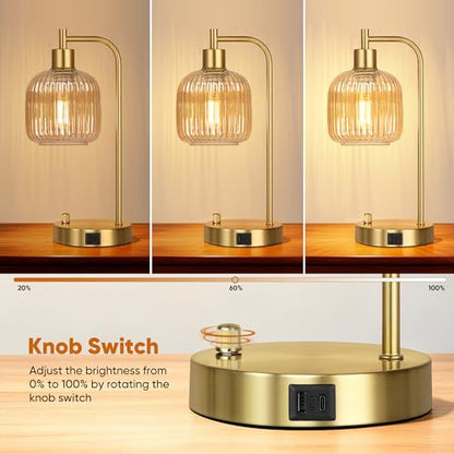 Champagne Glass Table Lamps Set of 2, Dimmable Bedside Lamps for Bedroom - color: Gold&‎Champagne