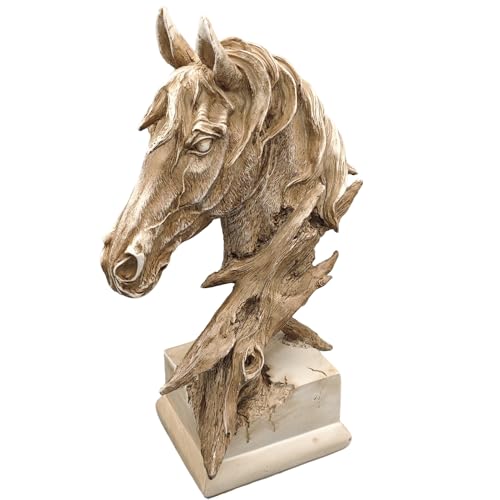 16" Animal Horses Head Bust Table Sculpture Retro Resin Home Decor Statue for Bedroom,Living Room,Dining Desk,Bookshelf,Office,Study and Coffee Tables（Brown） - color: Brown