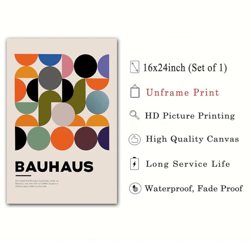 Bauhaus Canvas Wall Art Mid Century Modern Poster Abstract Boho Art Prints Modern Geometric Abstract Minimalist Wall Art Bauhaus Exhibition Poster Minimalist Geometric Painting 16x24in No Frame - color: Colorful Bauhaus
