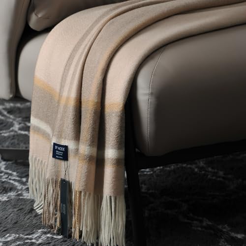 EP Mode 100% Pure Cashmere Throw Blanket for Sofa, Beige Border - color: Beige Border